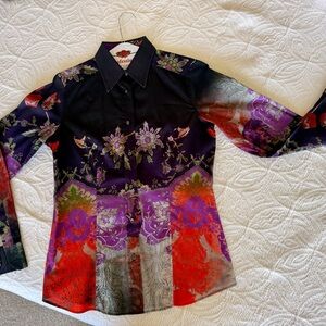 EUC Etro Italian Designer multiple color Floral Button Down Blouse IT 42 | 6
